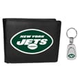 New York Jets Leather Bi-fold Wallet & Steel Key Chain