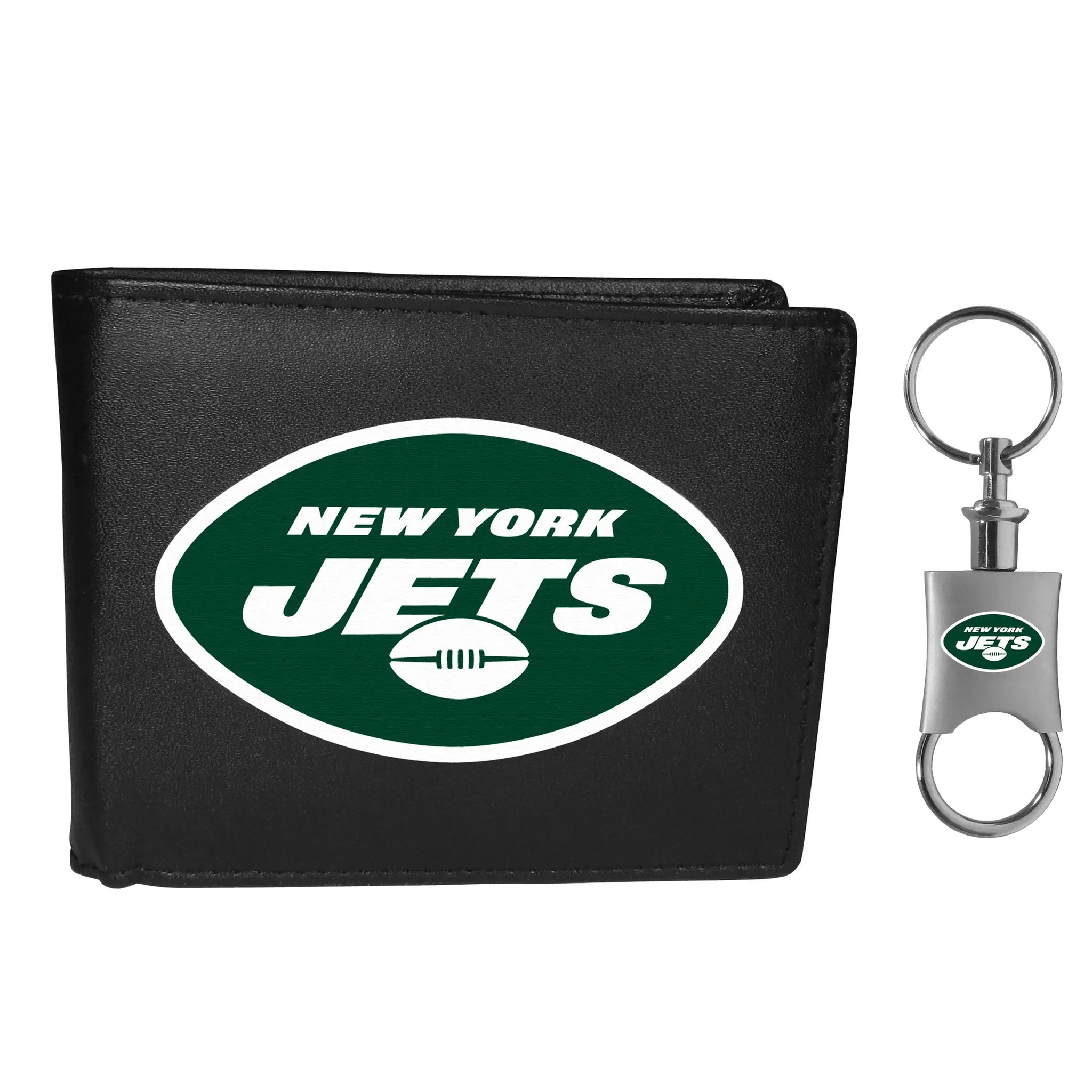 New York Jets Leather Bi-fold Wallet & Valet Key Chain - New York Jets - Flyclothing LLC
