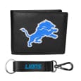 Detroit Lions Leather Bi-fold Wallet & Strap Key Chain