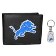 Detroit Lions Leather Bi-fold Wallet & Steel Key Chain