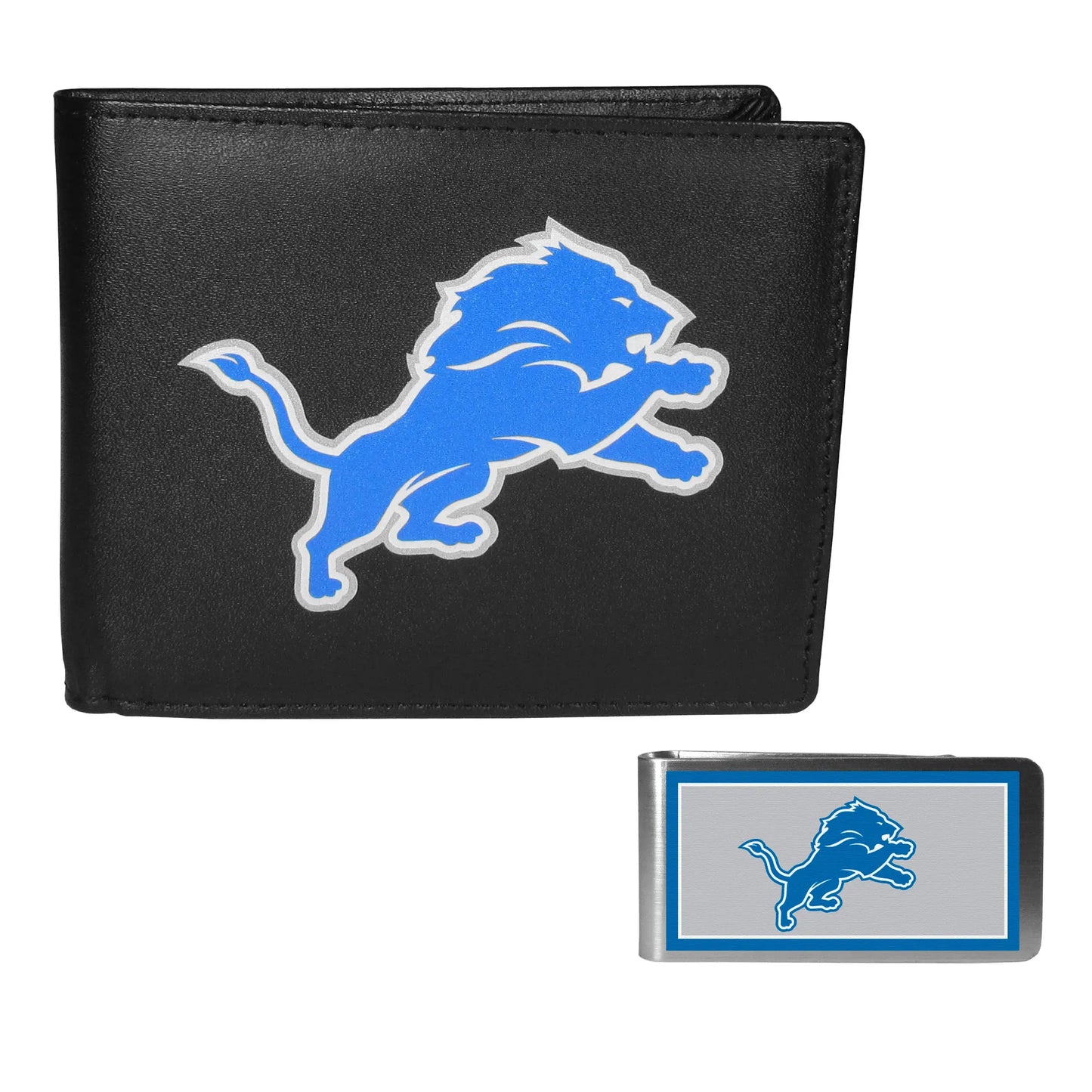 Detroit Lions Leather Bi-fold Wallet & Color Money Clip - Detroit Lions - Flyclothing LLC