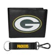 Green Bay Packers Leather Bi-fold Wallet & Strap Key Chain - Siskiyou Buckle