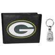 Green Bay Packers Leather Bi-fold Wallet & Steel Key Chain - Siskiyou Buckle - Flyclothing LLC