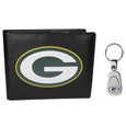 Green Bay Packers Leather Bi-fold Wallet & Steel Key Chain