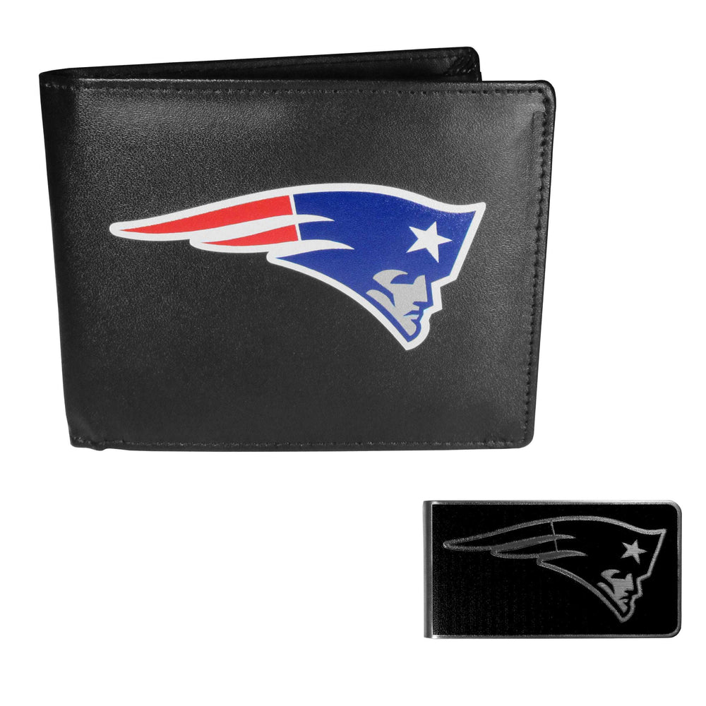 New England Patriots Leather Bi-fold Wallet & Black Money Clip - New England Patriots - Flyclothing LLC