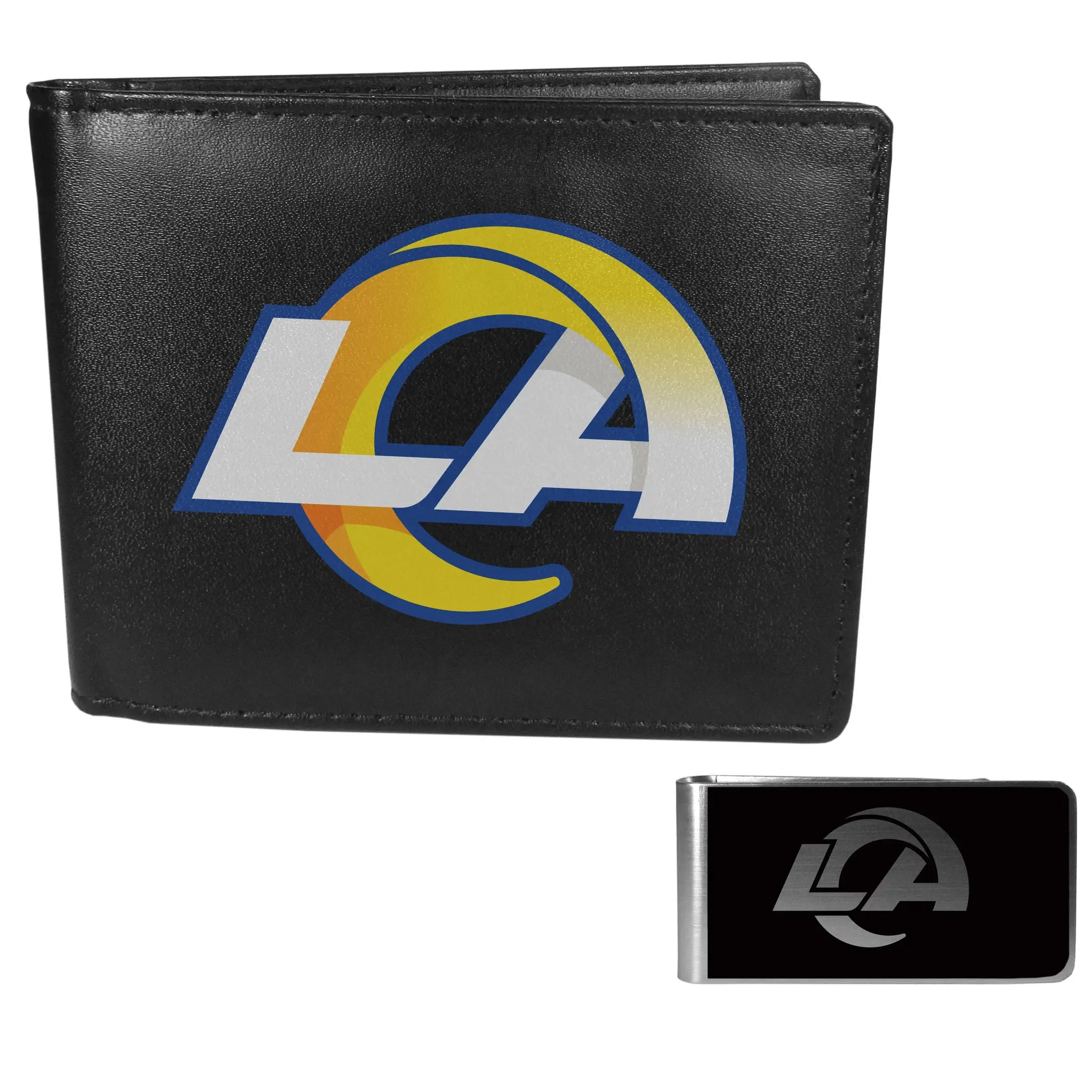 Los Angeles Rams Leather Bi-fold Wallet & Black Money Clip - Los Angeles Rams - Flyclothing LLC