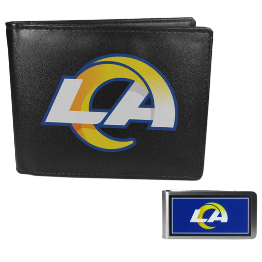 Los Angeles Rams Leather Bi-fold Wallet & Color Money Clip - Los Angeles Rams - Flyclothing LLC