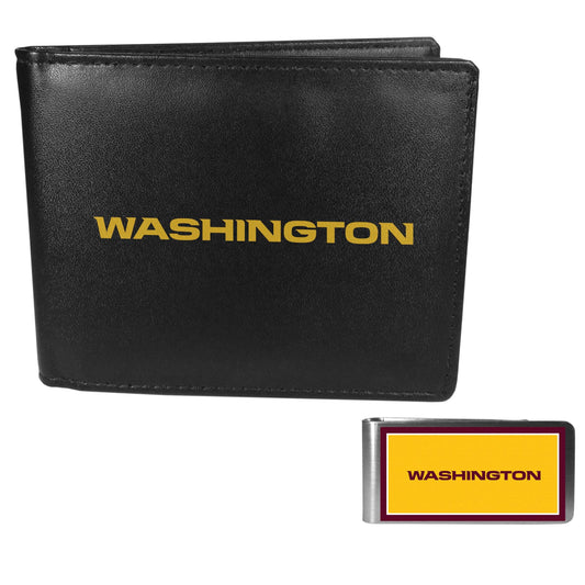 Washington Commanders Leather Bi-fold Wallet & Color Money Clip - Washington Commanders - Flyclothing LLC