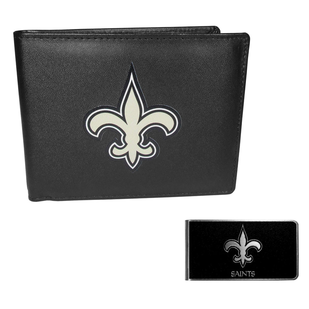 New Orleans Saints Leather Bi-fold Wallet & Black Money Clip - New Orleans Saints - Flyclothing LLC