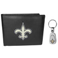 New Orleans Saints Leather Bi-fold Wallet & Steel Key Chain