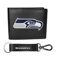 Seattle Seahawks Leather Bi-fold Wallet & Strap Key Chain