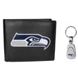 Seattle Seahawks Leather Bi-fold Wallet & Steel Key Chain - Siskiyou Buckle