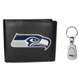 Seattle Seahawks Leather Bi-fold Wallet & Steel Key Chain