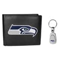 Seattle Seahawks Leather Bi-fold Wallet & Steel Key Chain