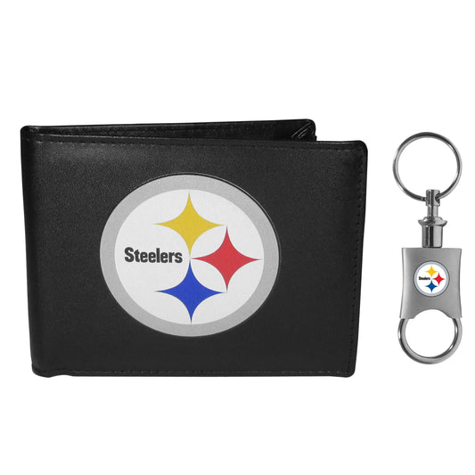 Pittsburgh Steelers Leather Bi-fold Wallet & Valet Key Chain - Pittsburgh Steelers - Flyclothing LLC