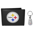 Pittsburgh Steelers Leather Bi-fold Wallet & Steel Key Chain