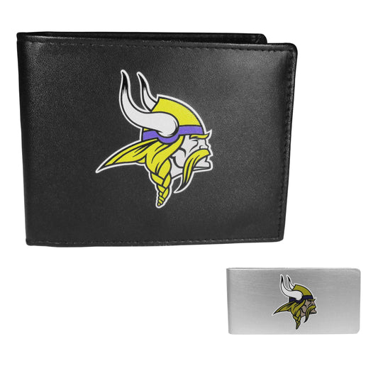 Minnesota Vikings Leather Bi-fold Wallet & Money Clip - Minnesota Vikings - Flyclothing LLC