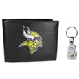 Minnesota Vikings Leather Bi-fold Wallet & Steel Key Chain