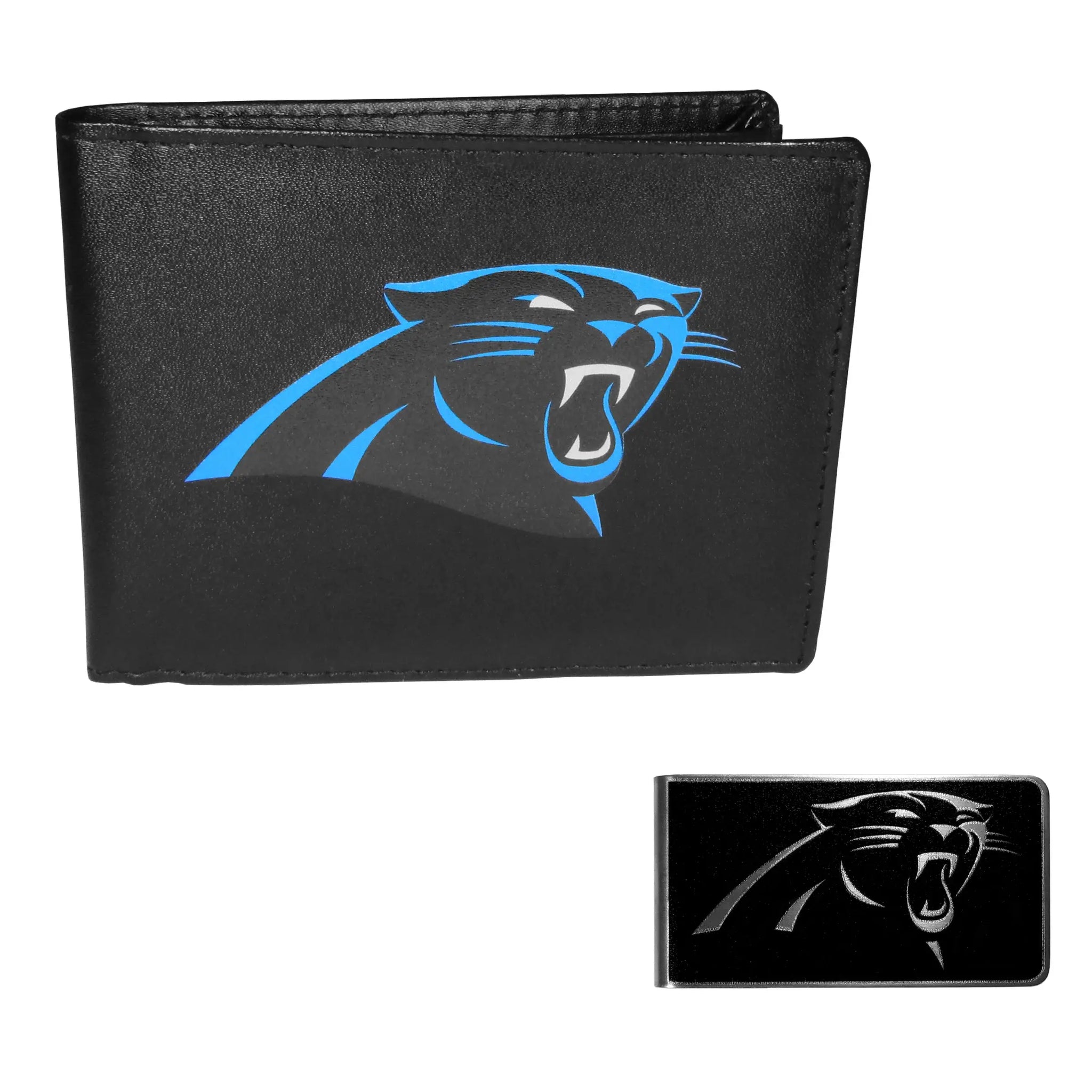 Carolina Panthers Leather Bi-fold Wallet & Black Money Clip - Carolina Panthers - Flyclothing LLC