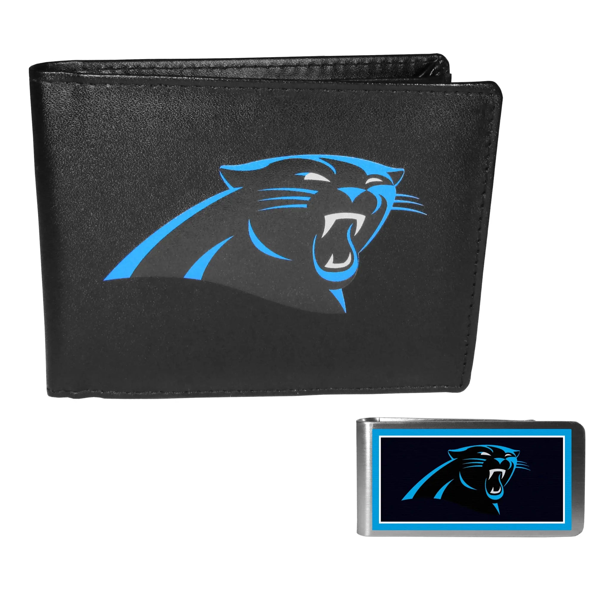 Carolina Panthers Leather Bi-fold Wallet & Color Money Clip - Carolina Panthers - Flyclothing LLC