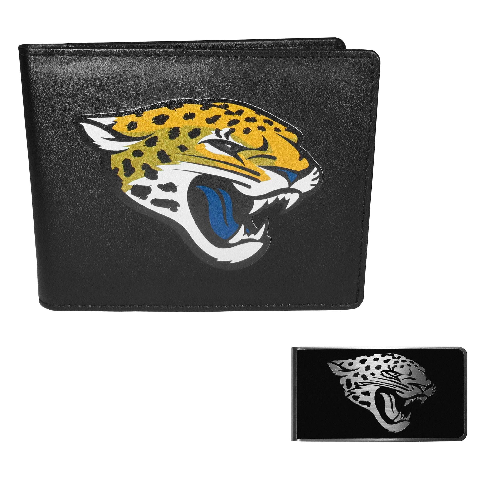 Jacksonville Jaguars Leather Bi-fold Wallet & Black Money Clip - Jacksonville Jaguars - Flyclothing LLC