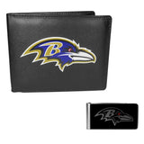 Baltimore Ravens Leather Bi-fold Wallet & Black Money Clip - Baltimore Ravens - Flyclothing LLC