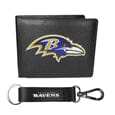 Baltimore Ravens Leather Bi-fold Wallet & Strap Key Chain - Siskiyou Buckle - Flyclothing LLC