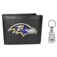 Baltimore Ravens Leather Bi-fold Wallet & Steel Key Chain - Siskiyou Buckle - Flyclothing LLC