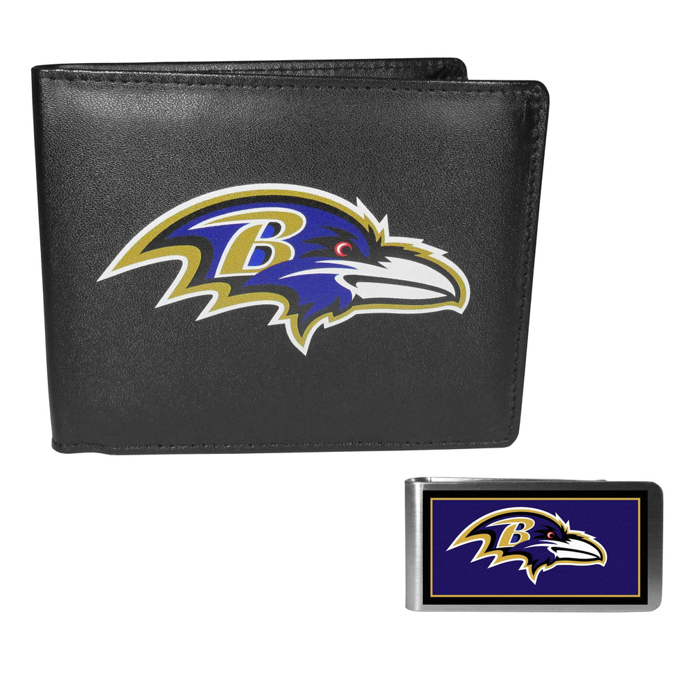 Baltimore Ravens Leather Bi-fold Wallet & Color Money Clip - Baltimore Ravens - Flyclothing LLC