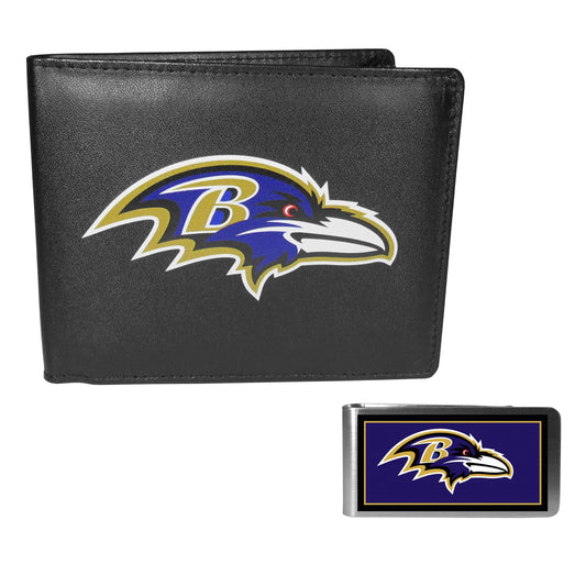 Baltimore Ravens Leather Bi-fold Wallet & Color Money Clip - Baltimore Ravens - Flyclothing LLC