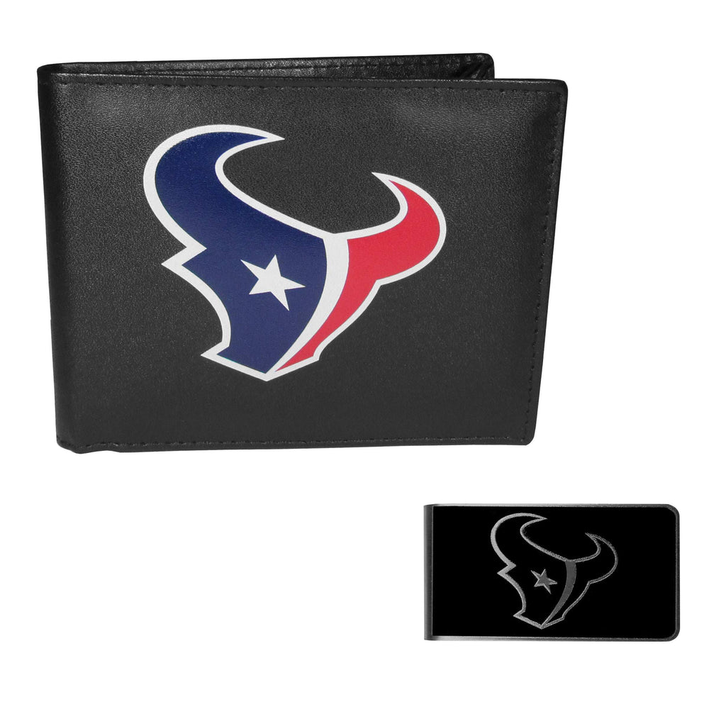 Houston Texans Leather Bi-fold Wallet & Black Money Clip - Houston Texans - Flyclothing LLC