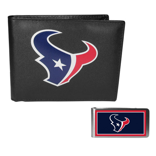 Houston Texans Leather Bi-fold Wallet & Color Money Clip - Houston Texans - Flyclothing LLC