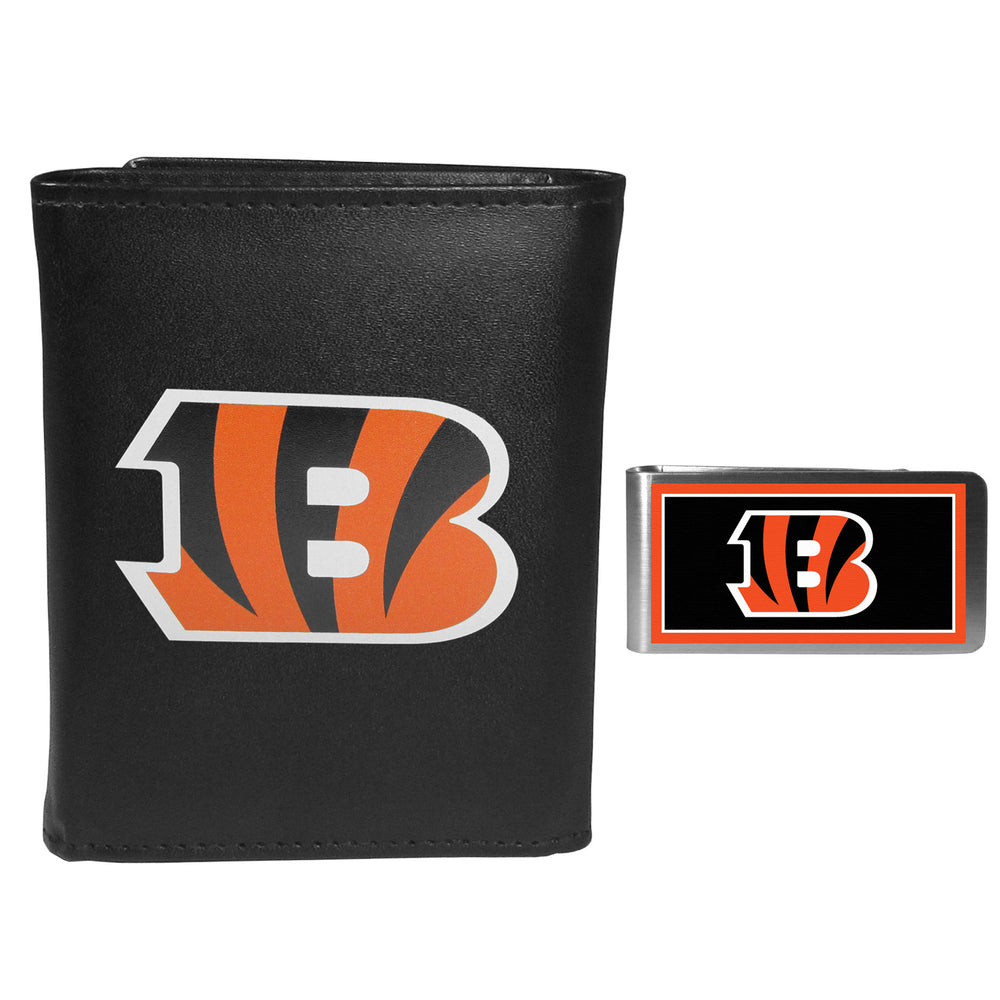 Cincinnati Bengals Leather Tri-fold Wallet & Color Money Clip - Cincinnati Bengals