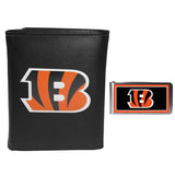 Cincinnati Bengals Leather Tri-fold Wallet & Color Money Clip - Cincinnati Bengals