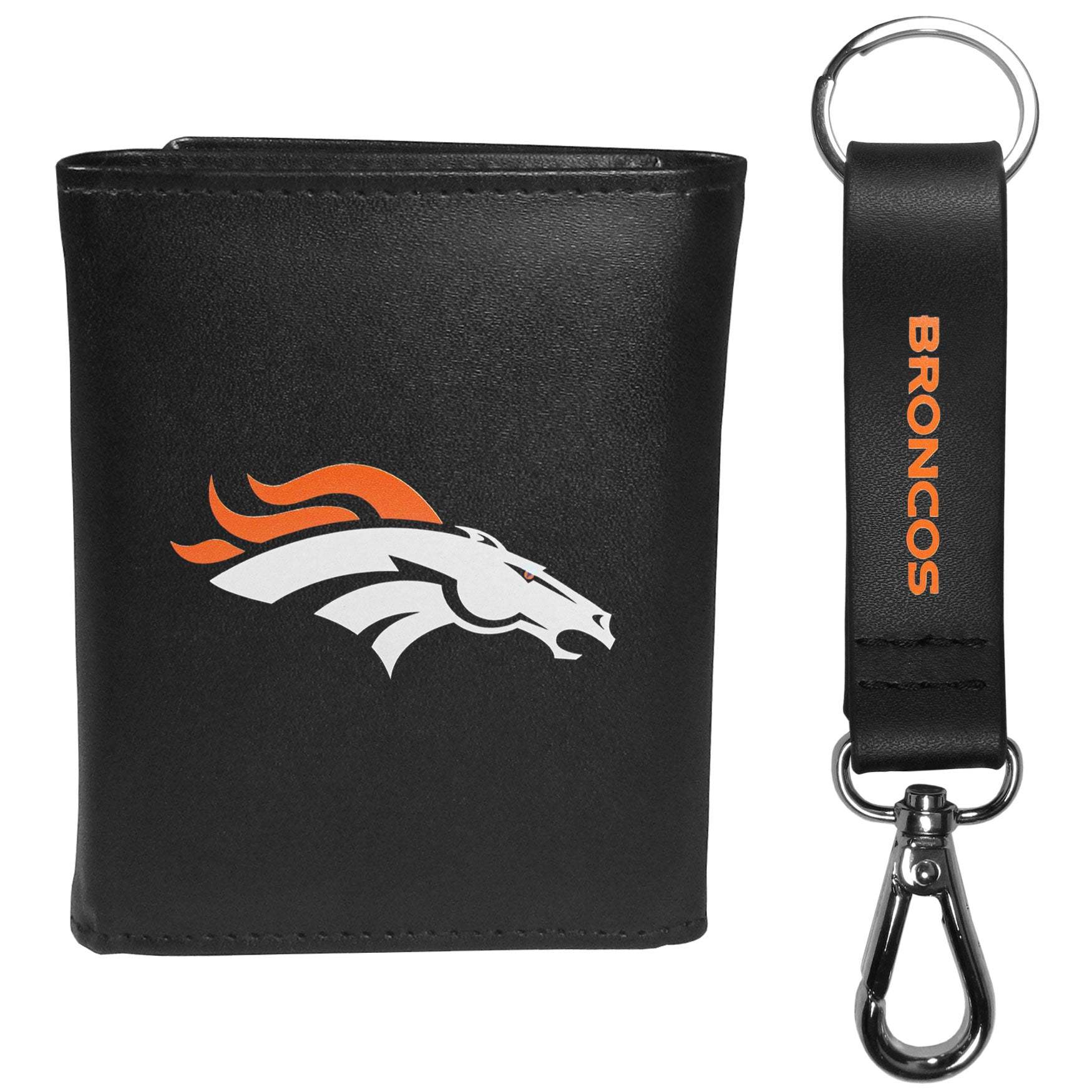 Denver Broncos Leather Tri-fold Wallet & Strap Key Chain - Denver Broncos - Flyclothing LLC
