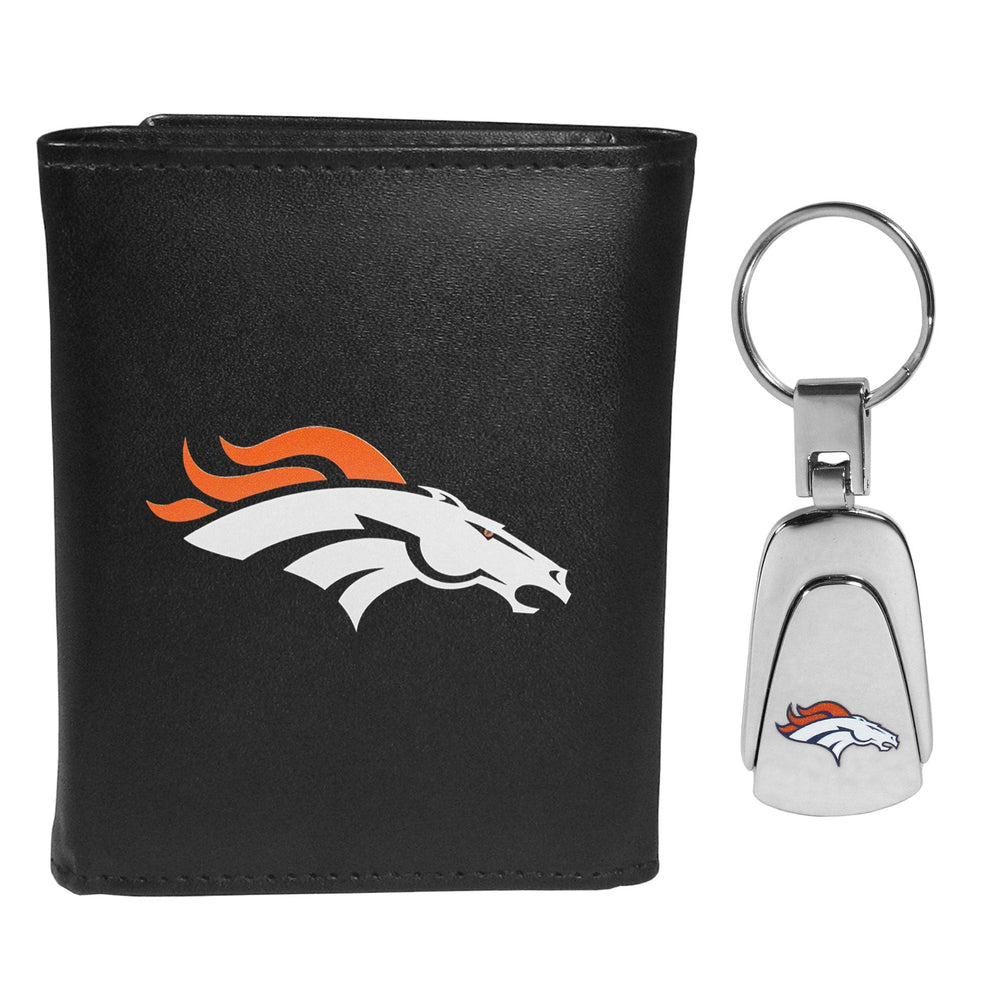 Denver Broncos Leather Tri-fold Wallet & Steel Key Chain - Denver Broncos
