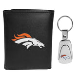Denver Broncos Leather Tri-fold Wallet & Steel Key Chain - Denver Broncos