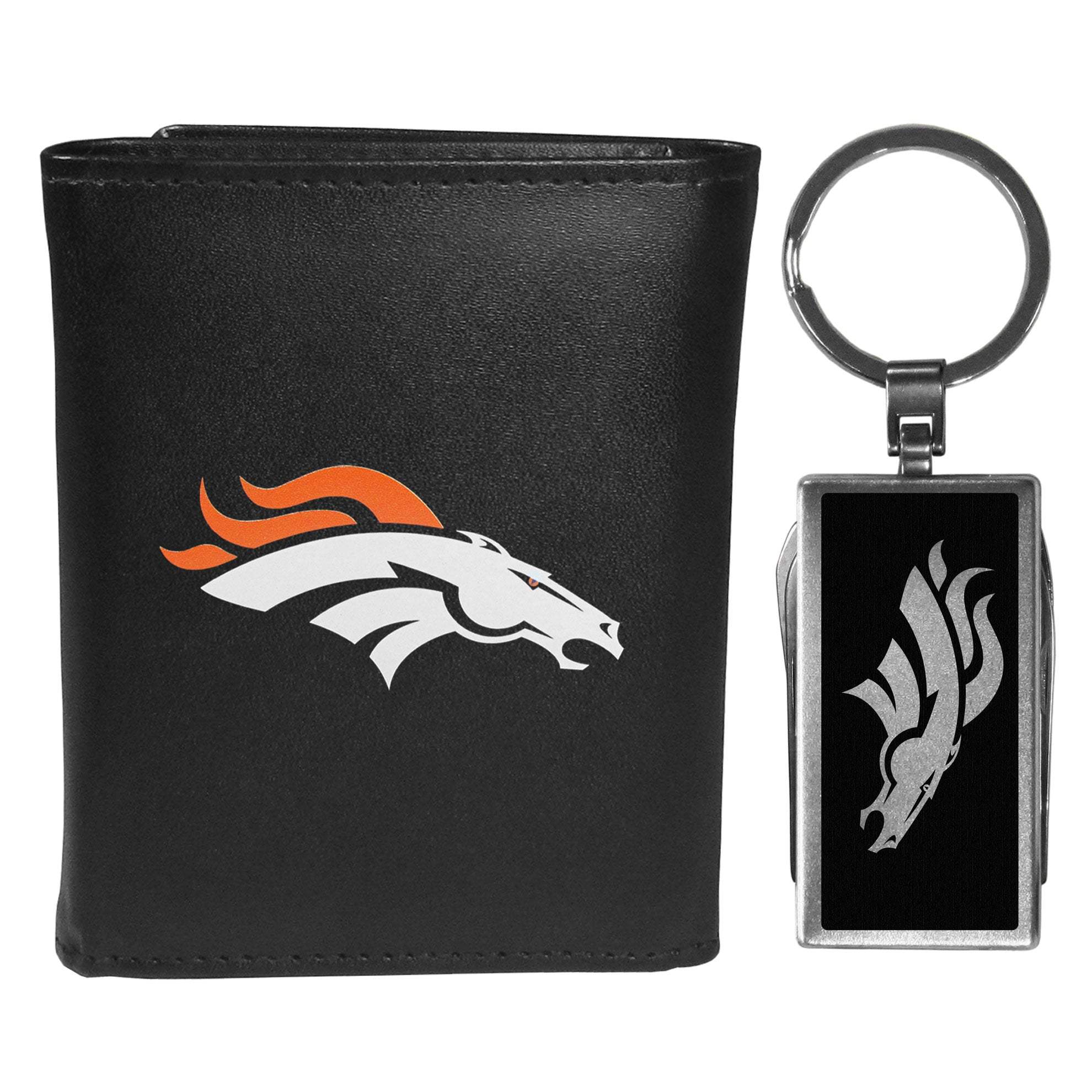 Denver Broncos Leather Tri-fold Wallet & Multitool Key Chain - Denver Broncos - Flyclothing LLC