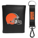 Cleveland Browns Leather Tri-fold Wallet & Strap Key Chain - Cleveland Browns