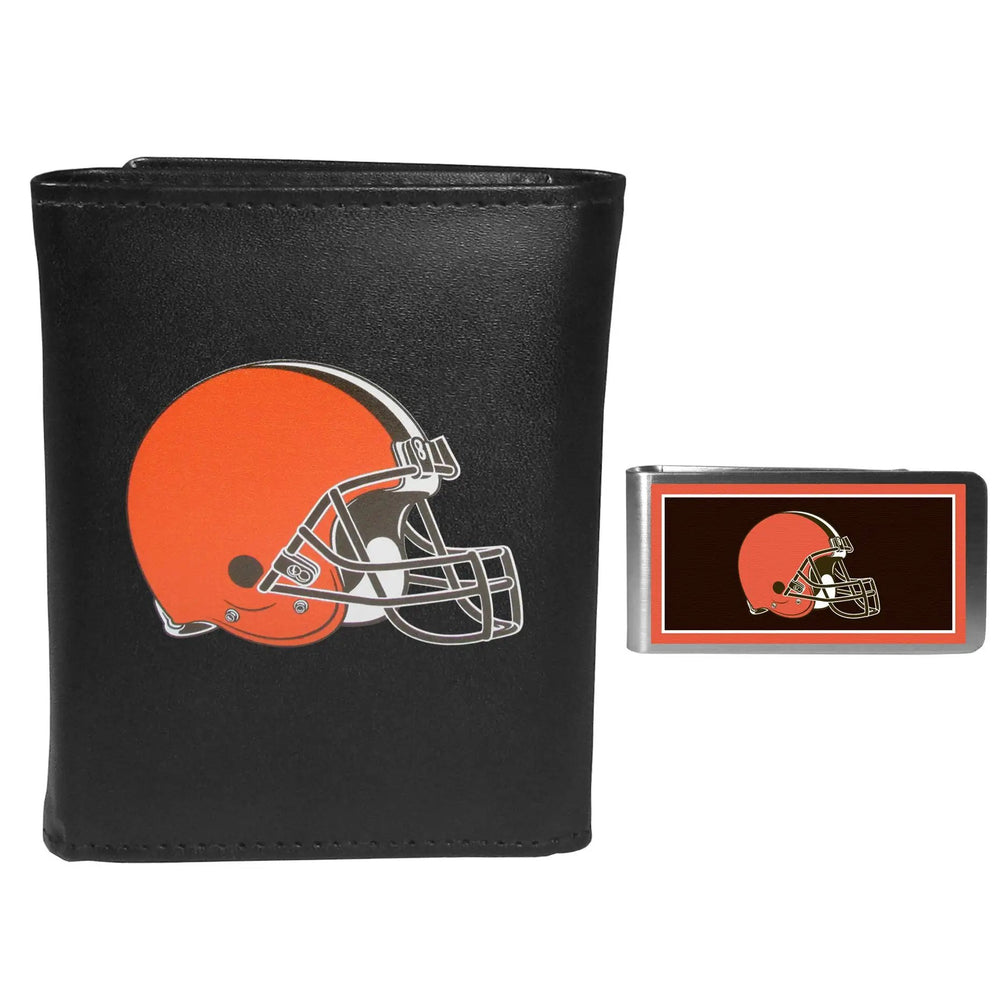 Cleveland Browns Leather Tri-fold Wallet & Color Money Clip - Cleveland Browns