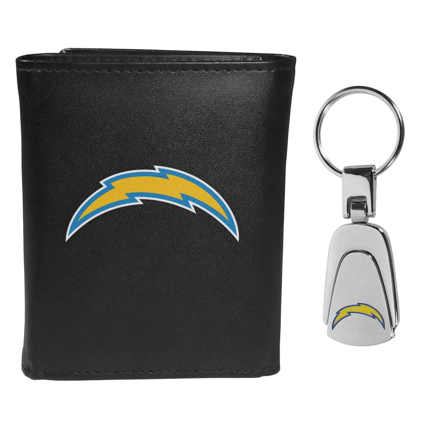 Los Angeles Chargers Leather Tri-fold Wallet & Steel Key Chain - Los Angeles Chargers - Flyclothing LLC