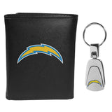 Los Angeles Chargers Leather Tri-fold Wallet & Steel Key Chain - Los Angeles Chargers