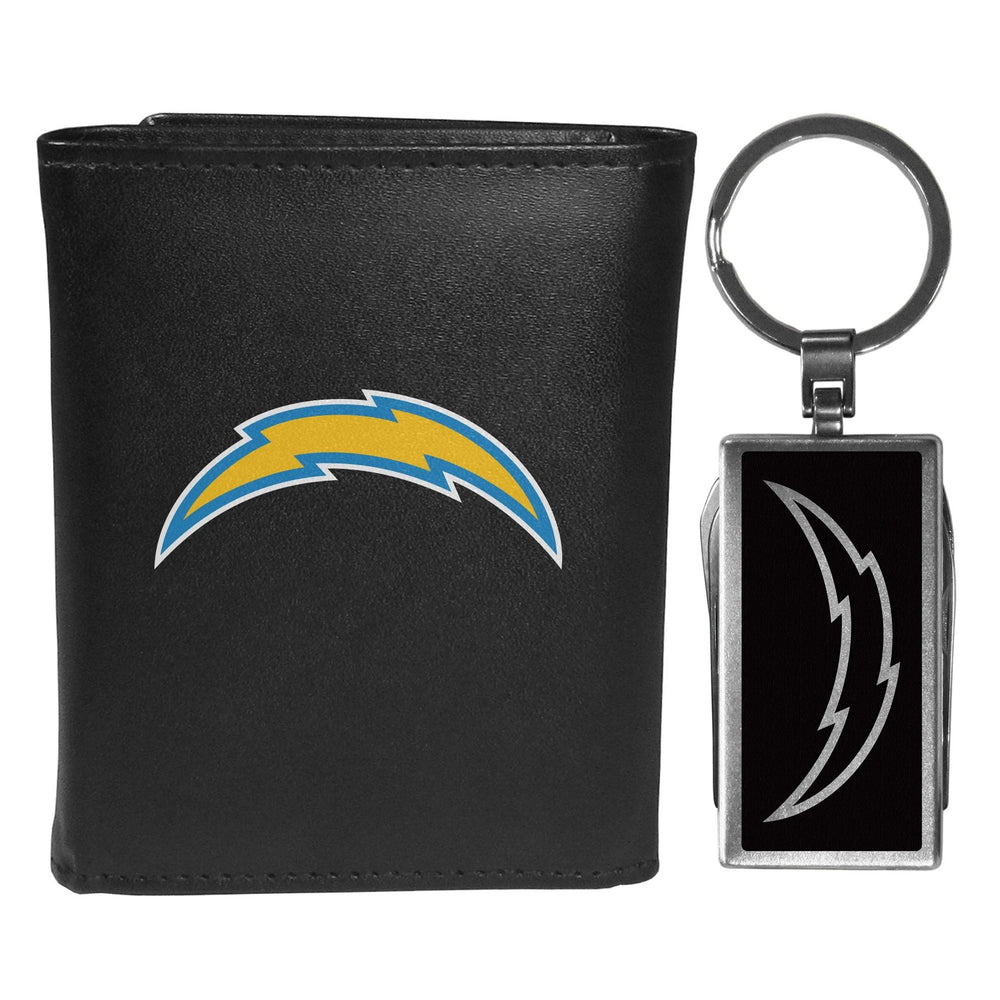Los Angeles Chargers Leather Tri-fold Wallet & Multitool Key Chain - Los Angeles Chargers