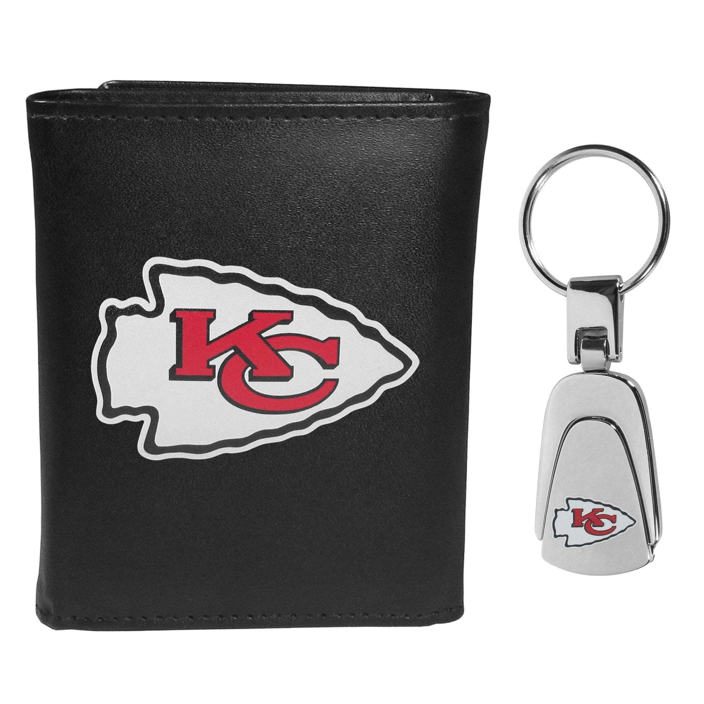 Kansas City Chiefs Leather Tri-fold Wallet & Steel Key Chain - Kansas City Chiefs - Flyclothing LLC