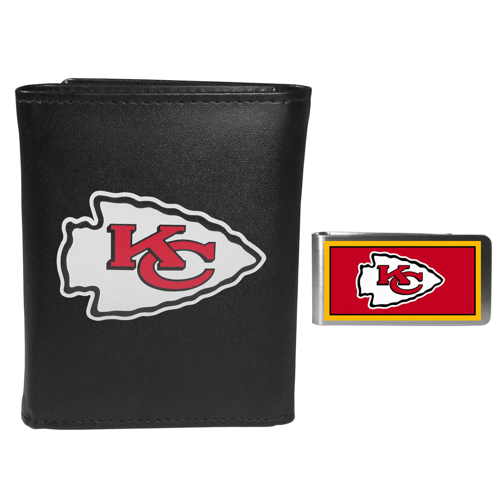 Kansas City Chiefs Leather Tri-fold Wallet & Color Money Clip - Kansas City Chiefs