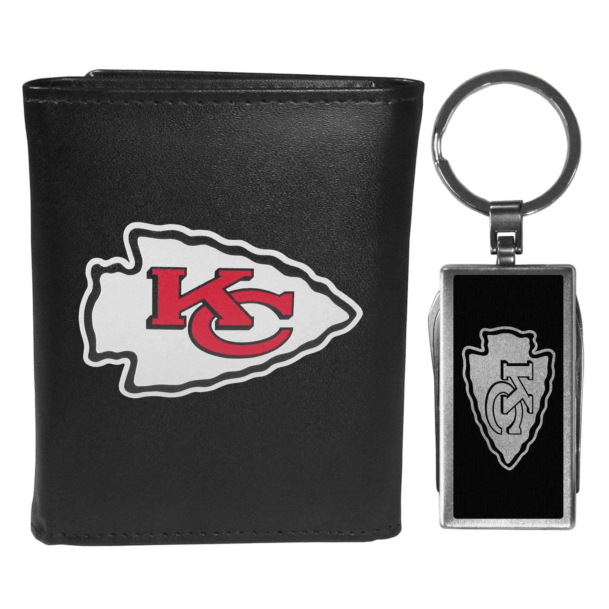 Kansas City Chiefs Leather Tri-fold Wallet & Multitool Key Chain - Kansas City Chiefs - Flyclothing LLC