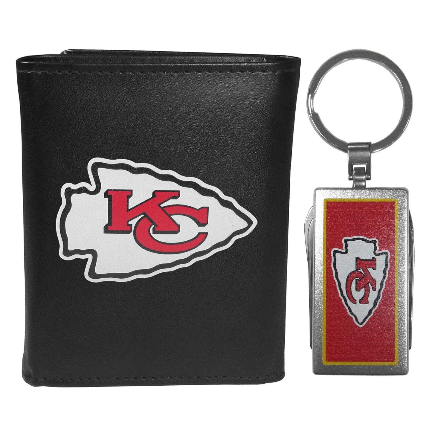 Kansas City Chiefs Leather Tri-fold Wallet & Multitool Key Chain, Black - Kansas City Chiefs - Flyclothing LLC
