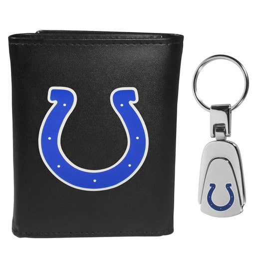 Indianapolis Colts Leather Tri-fold Wallet & Steel Key Chain - Indianapolis Colts