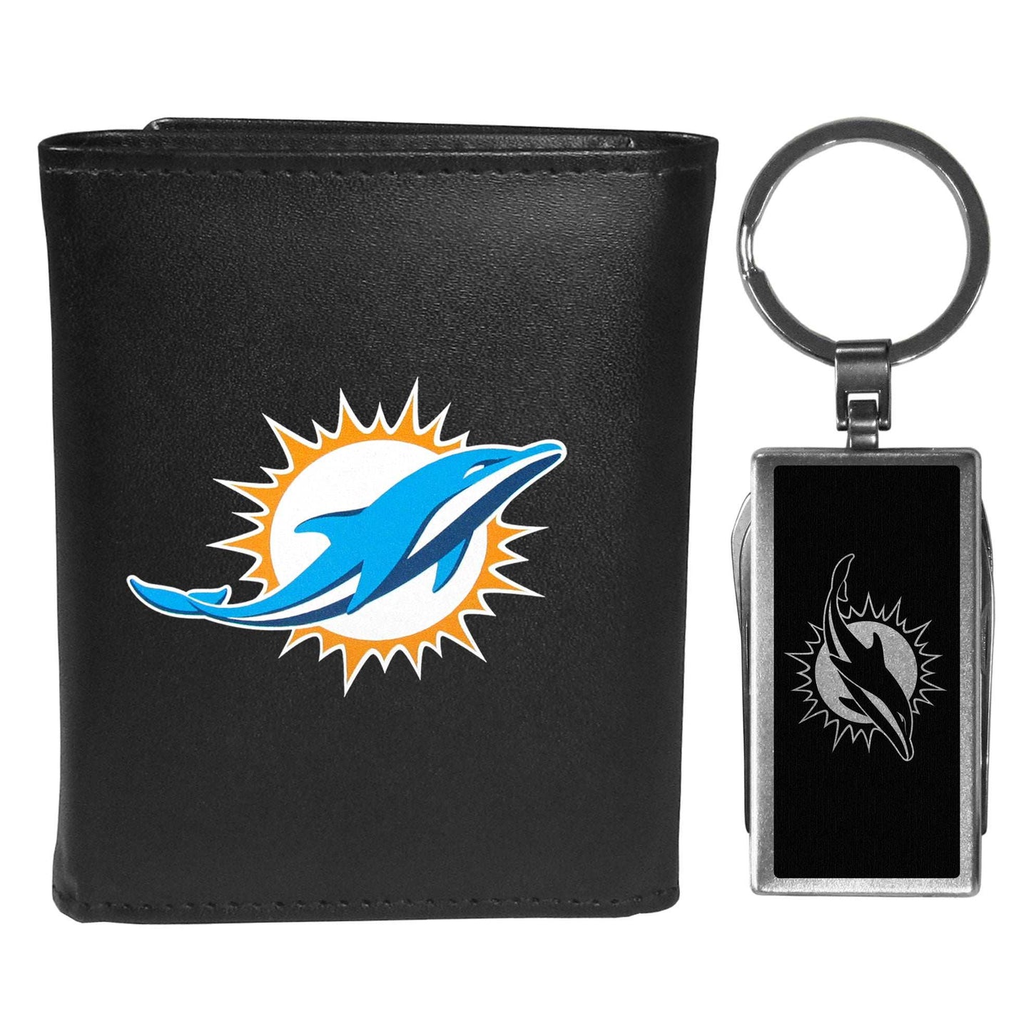 Miami Dolphins Leather Tri-fold Wallet & Multitool Key Chain - Miami Dolphins - Flyclothing LLC