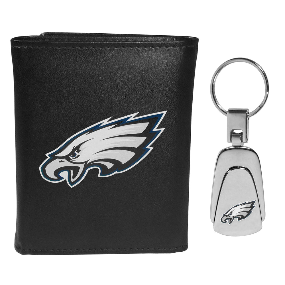 Philadelphia Eagles Leather Tri-fold Wallet & Steel Key Chain - Philadelphia Eagles